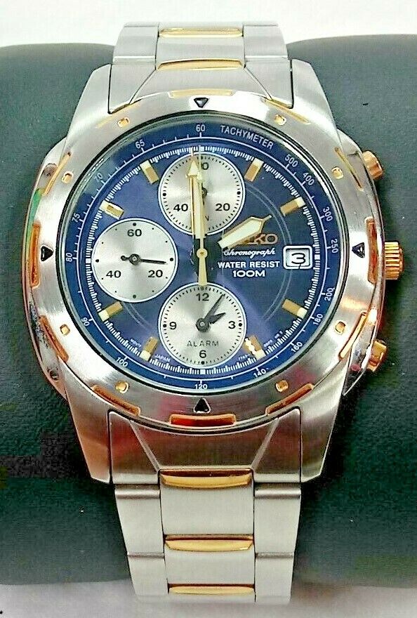 Men's Seiko 7T62-OAEO Alarm Chronograph Date Blue D 100M 2T