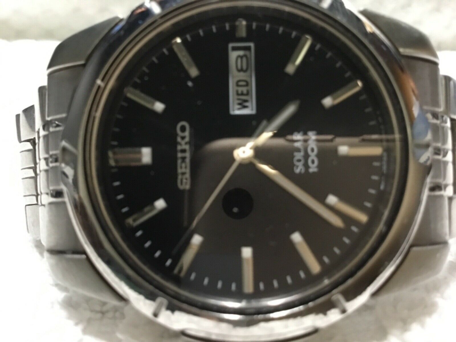 Seiko Solar Silver Tone Stainless Steel Black Dial Men's Watch