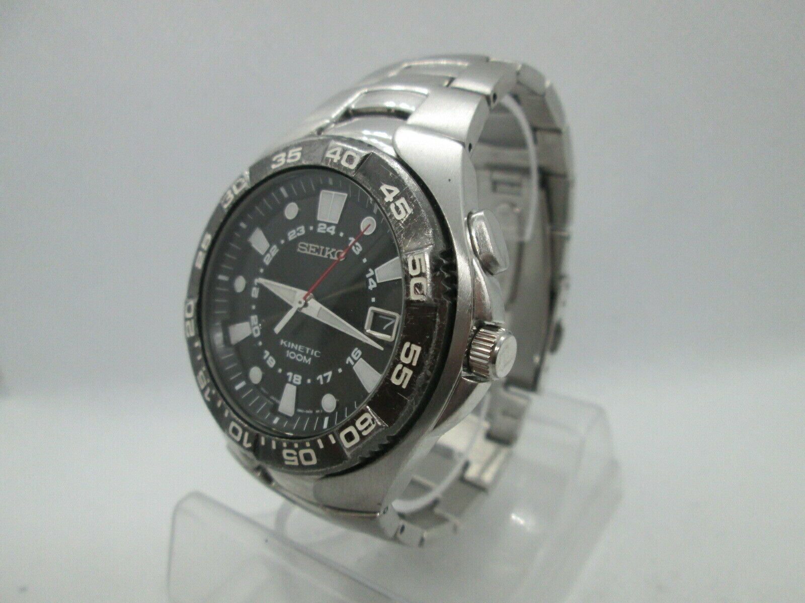 SEIKO KINETIC 5M62 0AP0 DATE STAINLESS STEEL QUARTZ MENS DIVER