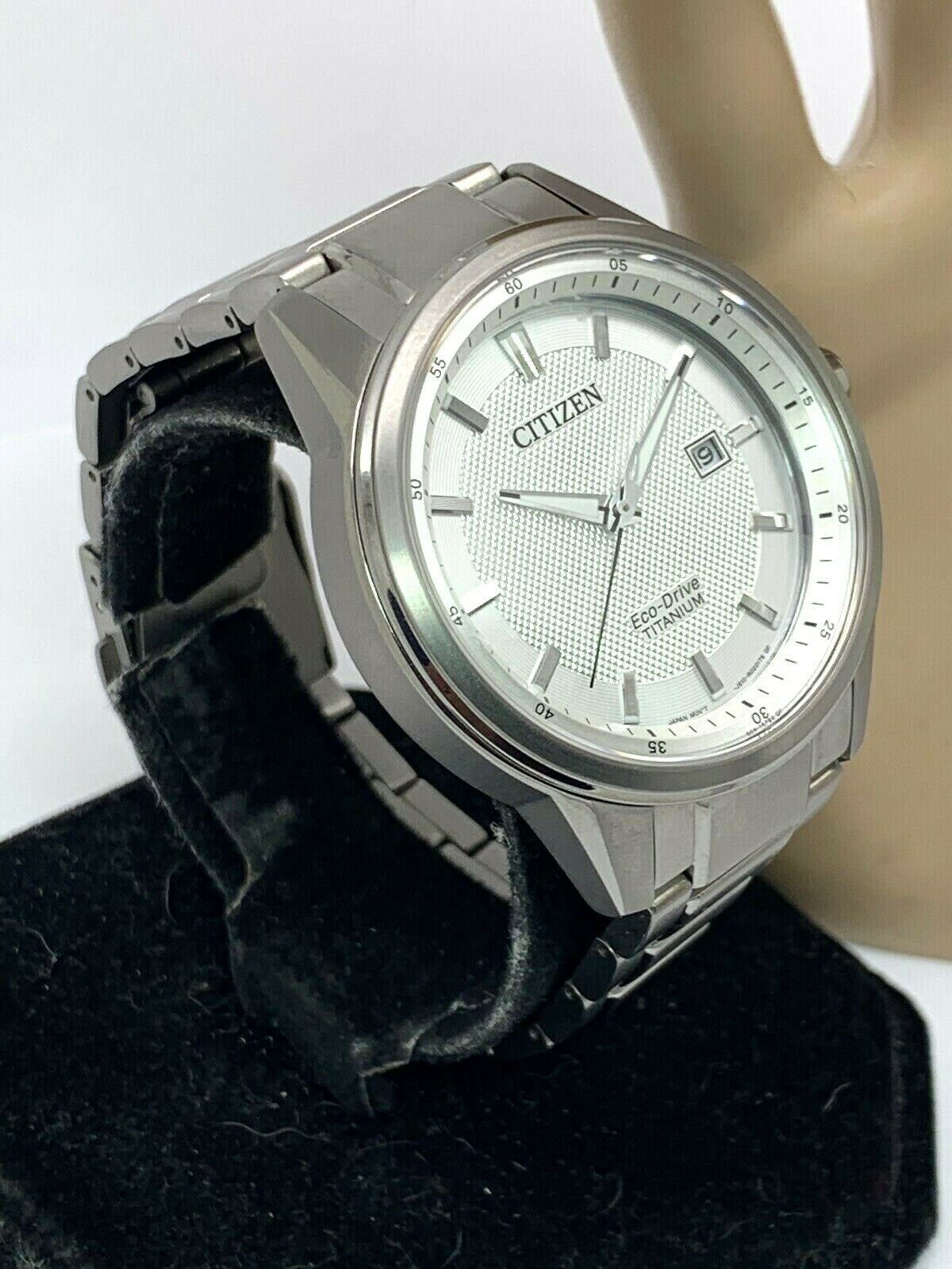 Citizen Eco-Drive Silver Tone Dial Date 42mm Titanium Mens Watch