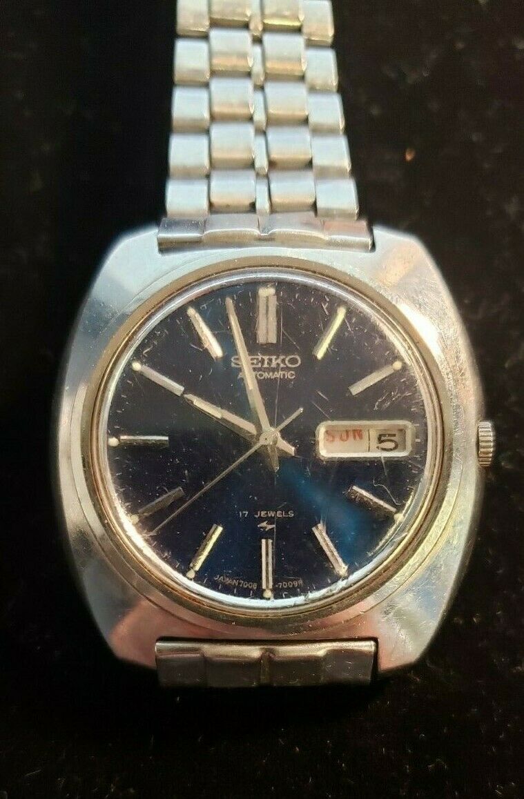 Vintage SEIKO 7006-7007 Automatic Blue Dial Day Date Men's Watch ...