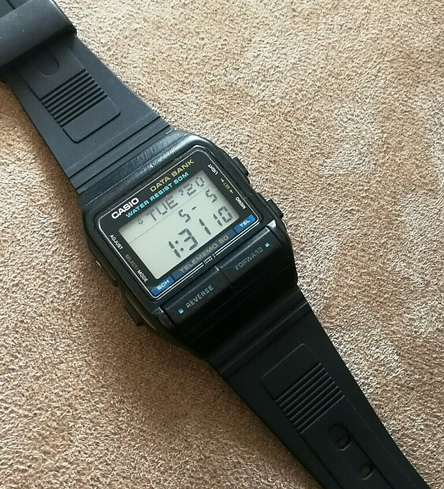 vintage casio db-55w databank 50 alarm chrono world time lcd watch