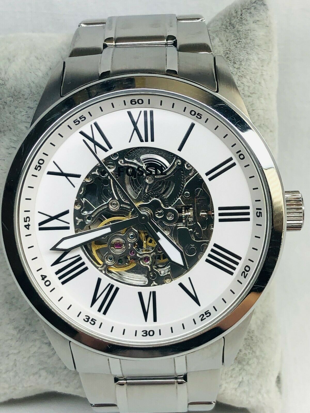 Men's Fossil Automatic BQ1699 Silver Tone Skeleton Dial 21