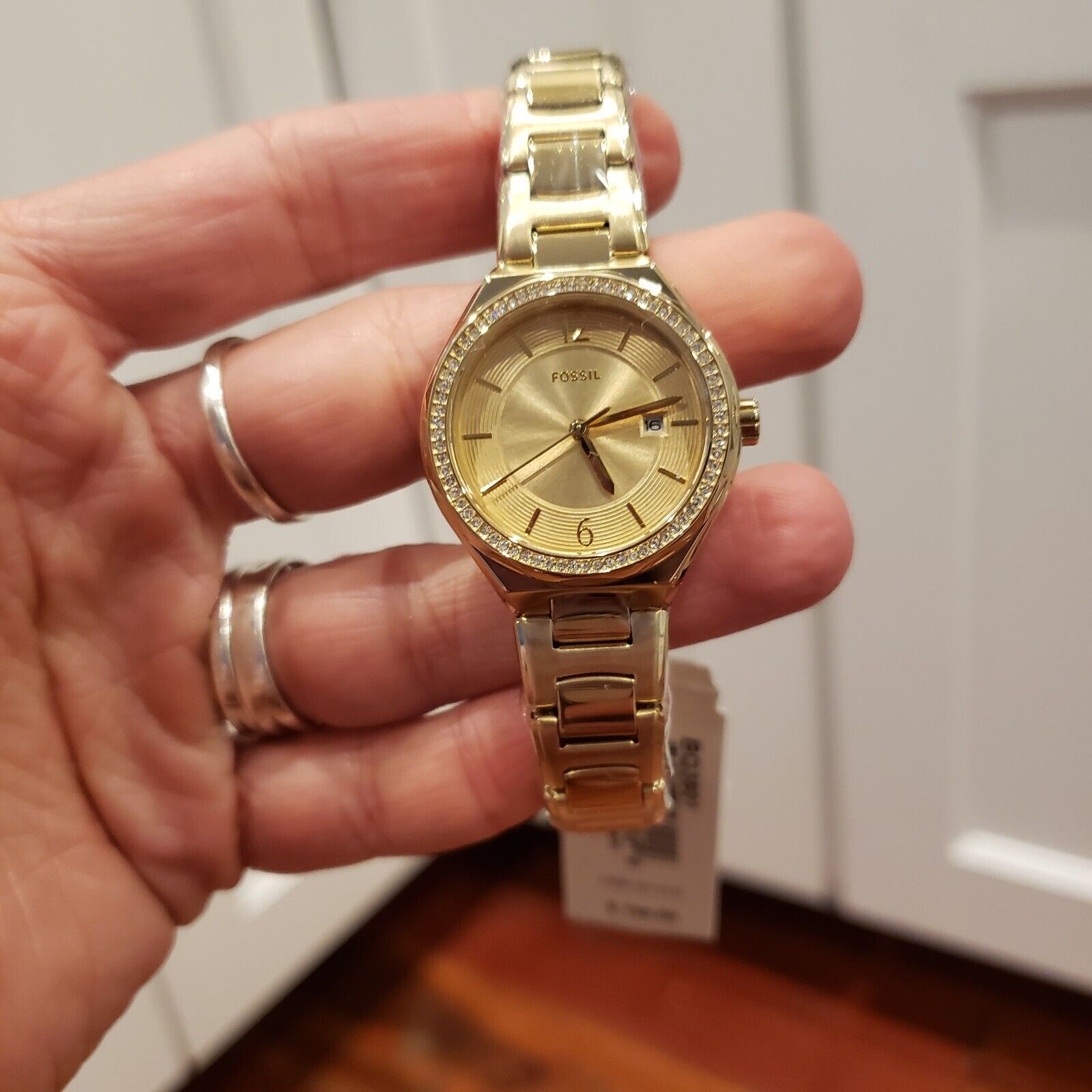 Fossil Eevie Crystals Three-Hand Date Gold Tone Women display picture 2