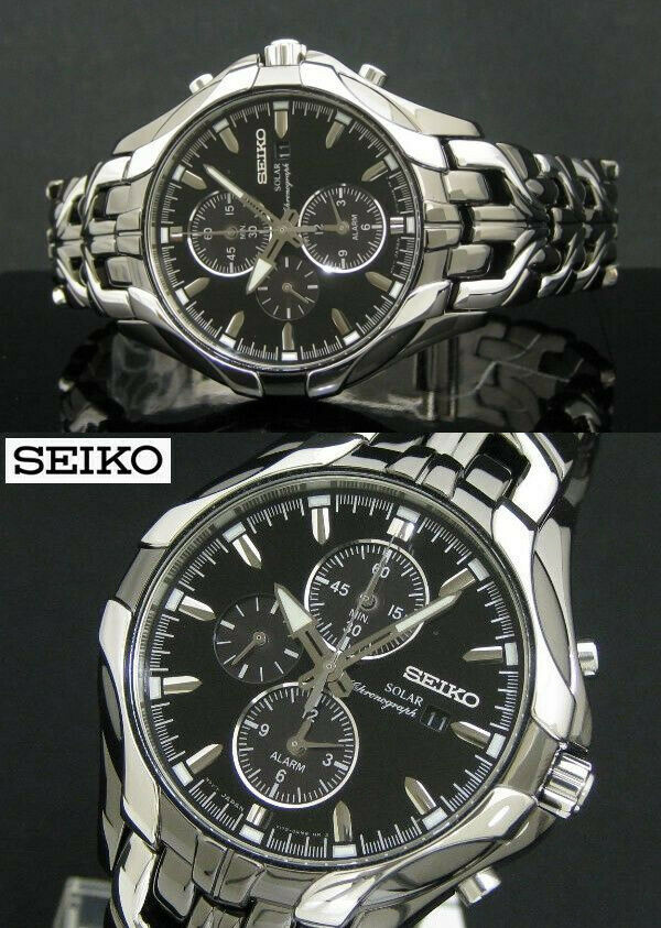 seiko men's excelsior black ion finish solar chronograph watch