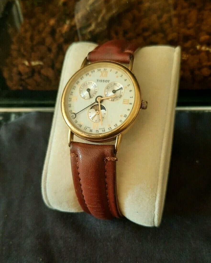 VERY RARE TISSOT C 265 MOON PHASE TRIPLE CALENDAR VINTAGE QUARTZ