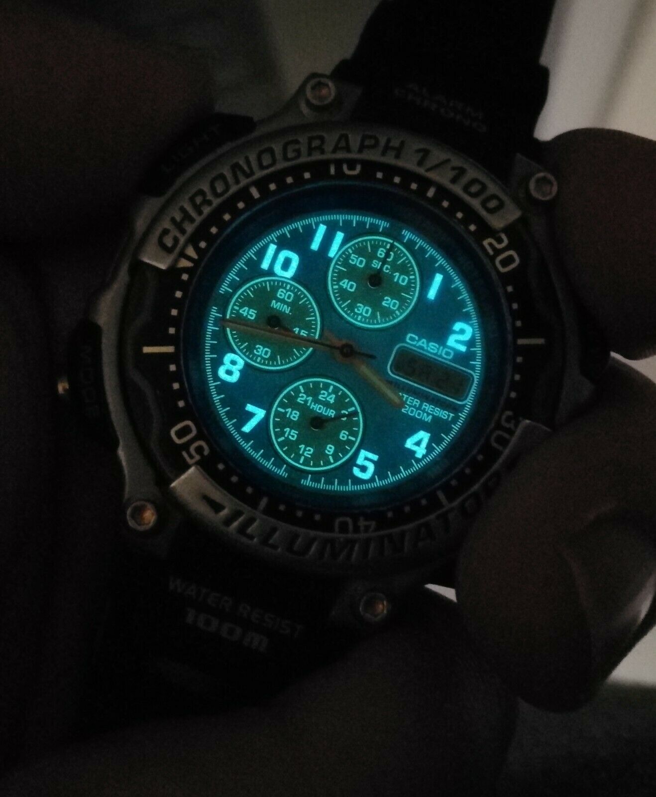 casio mda-100 illuminator alarm chrono lcd watch 200m wr japan