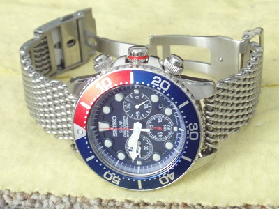 Seiko Men s SSC031 Stainless Steel Solar Dive Watch ON SHARK MESH WatchCharts Marketplace