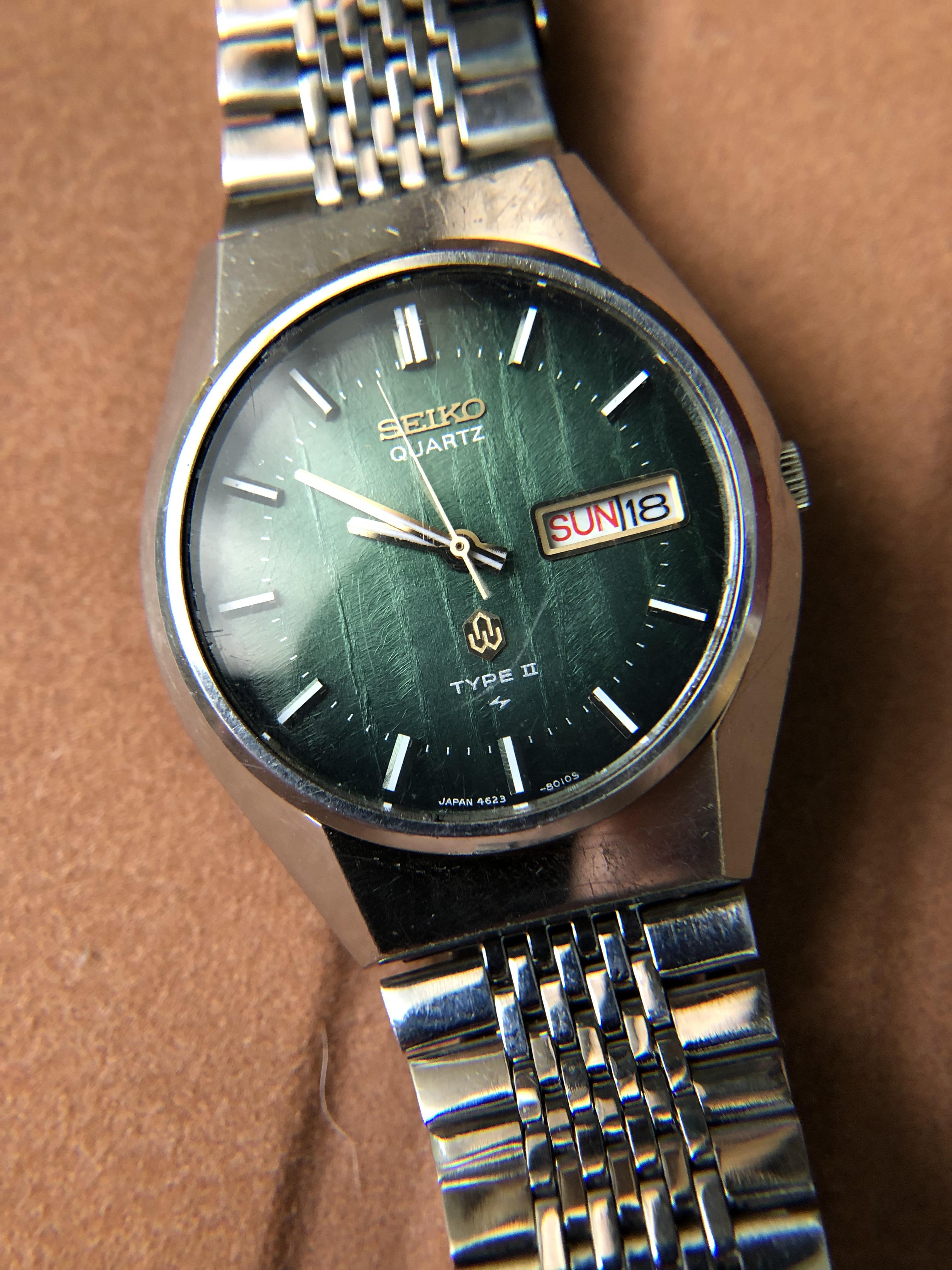SEIKO 4623-8040 TYPE II クォーツ腕時計 変わり文字盤 WTS] Seiko Type II quartz, 4623-8040, rare beautiful green dial