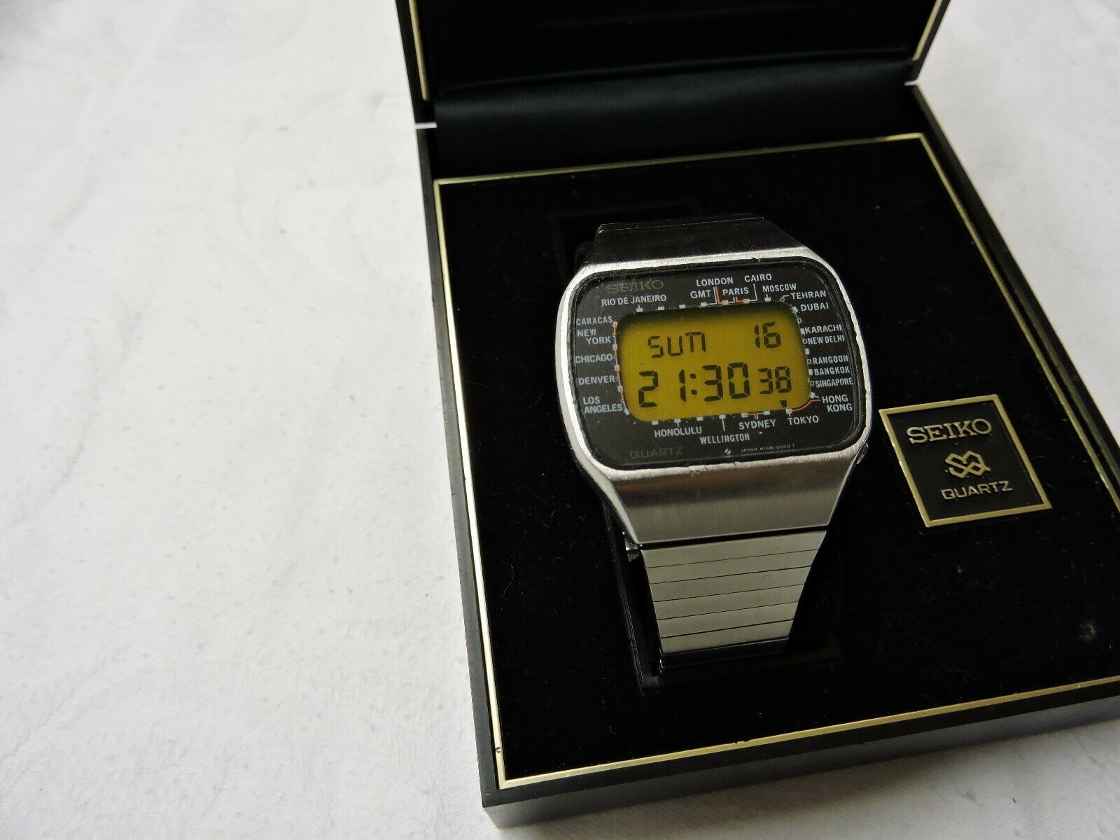 Seiko M158-5000 PAN AM Lcd Digital Watch / uhr mit box von 1977
