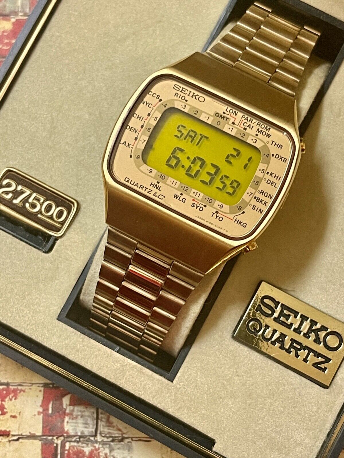 1977 Seiko M158-5009 Pan Am Lemon Face LCD digital watch Japan