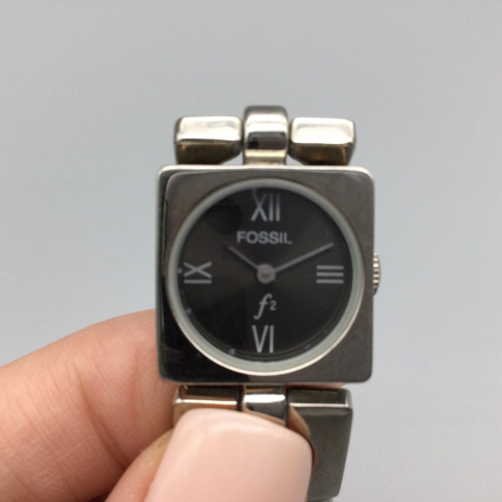 Fossil F2 Watch Women Silver Tone Square Black Dial ES-8779 New 