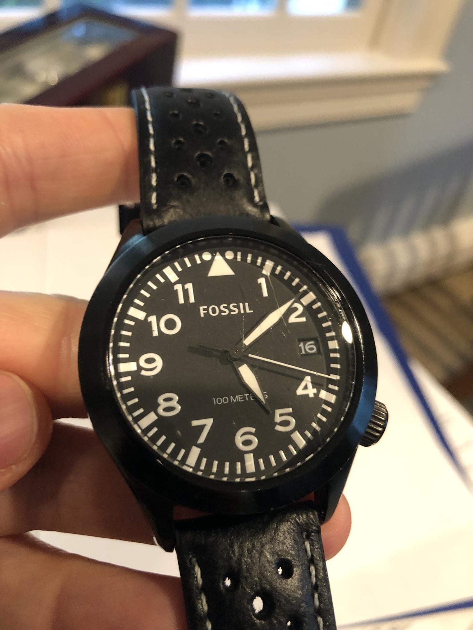 WTS FOSSIL AEROFLITE AM4515 Black Quartz Watch with new rally strap 50 WatchCharts Marketplace