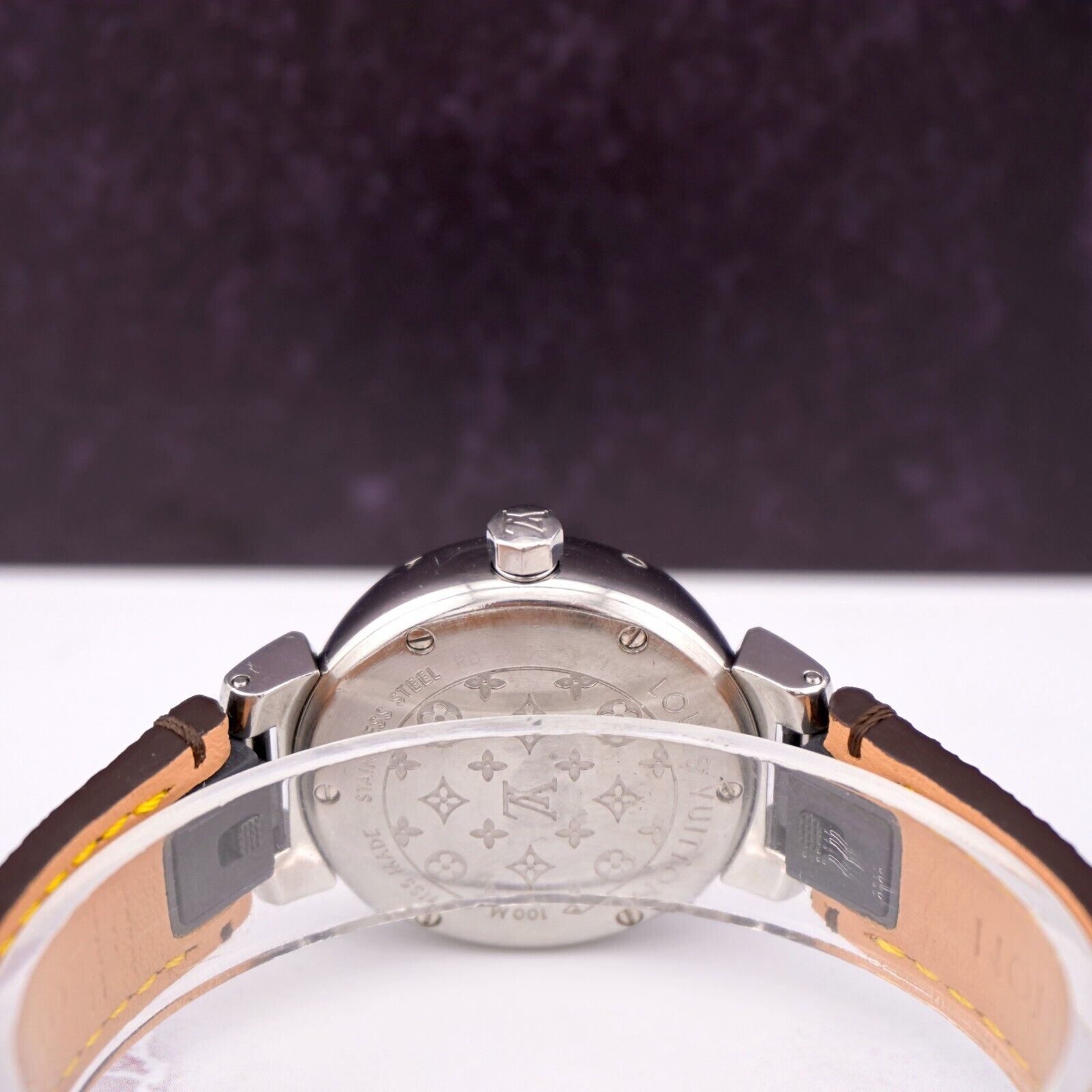 LOUIS VUITTON Date Tambour Brown Dial Leather Quartz Ladies  display picture 1