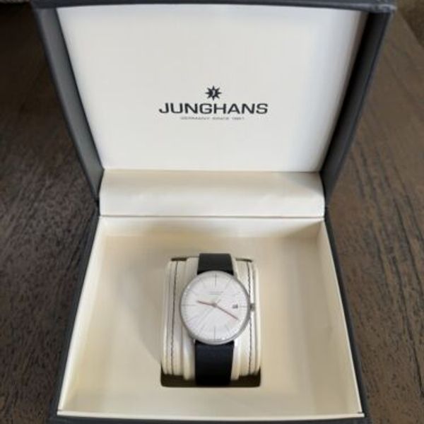 JUNGHANS Orologio Unisex Automatico Mod. 027/4009.02: Cassa Acciaio, Quadrante Bianco, Cinturino Pelle Nero, Vetro Zaffiro