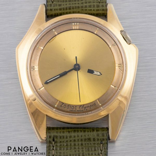 Vintage 60s Zodiac Olympos 703-918 Gold Filled Satin Mystery Dial