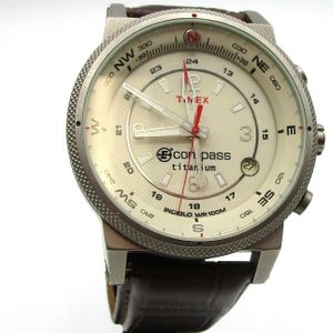 Timex Compass Titanium Indiglo WR 100M Brown Leather Band Watch Runs JD236 WatchCharts Marketplace