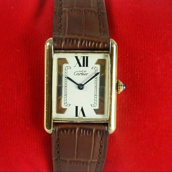 CARTIER PARIS 6 81006 TANK QUARTZ ARGENT 925 PLAQUE OR 20 M GOLD