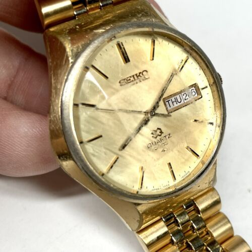 Vintage Seiko SQ 3003 Watch Gold Tone Faceted Crystal 0843-8038