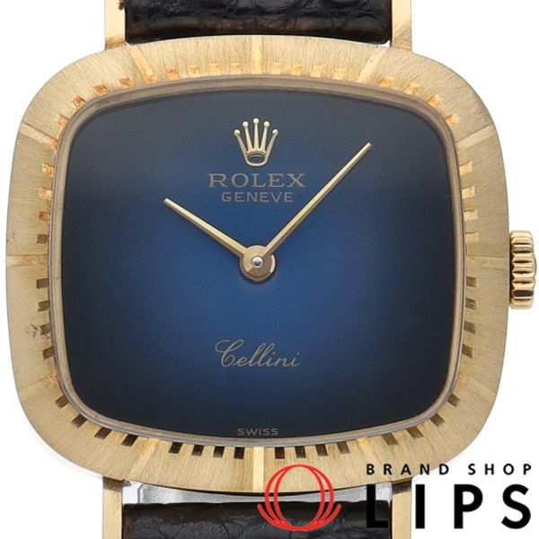 Rolex Cellini Blue Gradation 4082 (N) K18YG / Leather Ladies Blue Dial ...