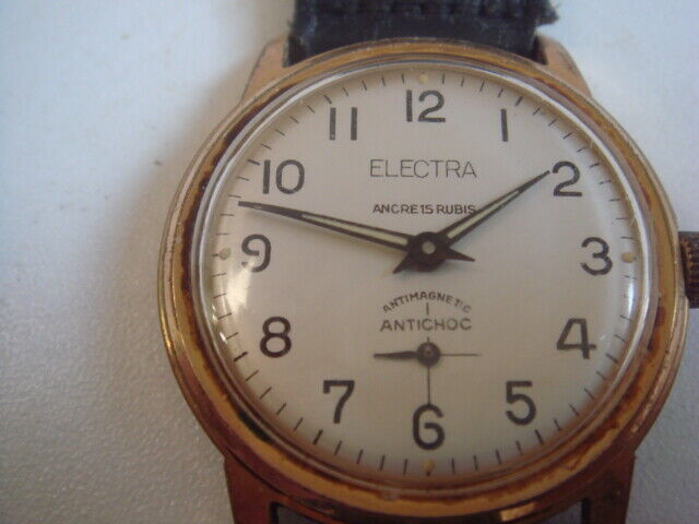 Montre ancienne electra remontoire plaqu or fonctionne