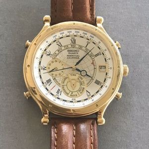 SEIKO QUARTZ PERPETUAL CALENDAR Watch 6M13 0010 AGE OF DISCOVERY Gold SEIKO QUARTZ PERPETUAL CALENDAR Watch 6M13 0010 AGE OF DISCOVERY Gold