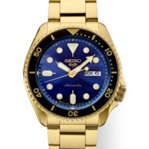 Seiko 5 Sports US Special Edition Automatic Blue Dial Gold Steel Strap Watch For Men - SRPK20