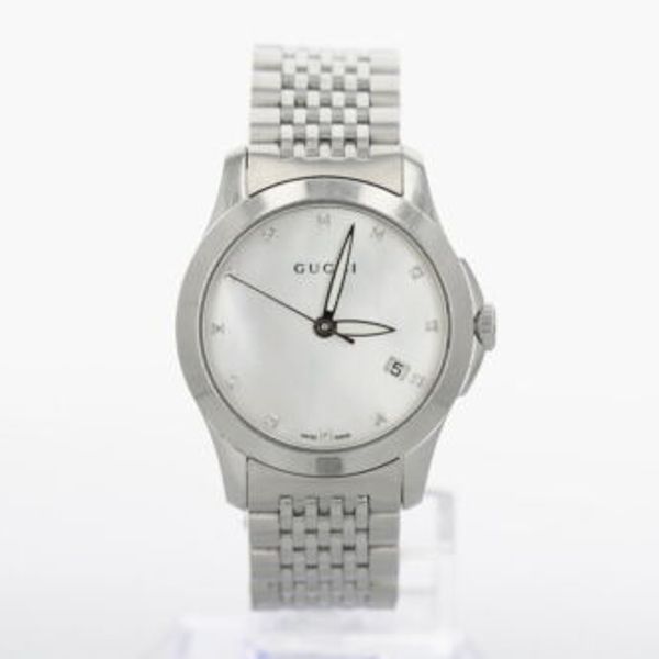 Gucci G-Timeless Mother of Pearl Dial Black Leather Strap Watch For Women - YA1264044