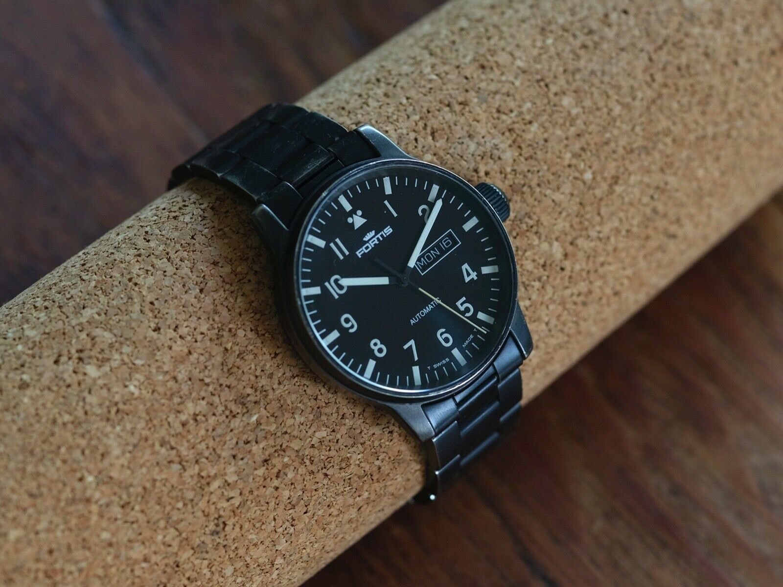 Fortis Flieger 595.18.158 Black PVD Day Date with patina