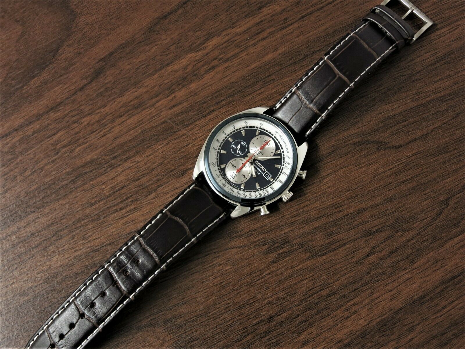 Seiko SNDF95P1 Panda Chronograph 7T92 0RT0 Leather Strap Good
