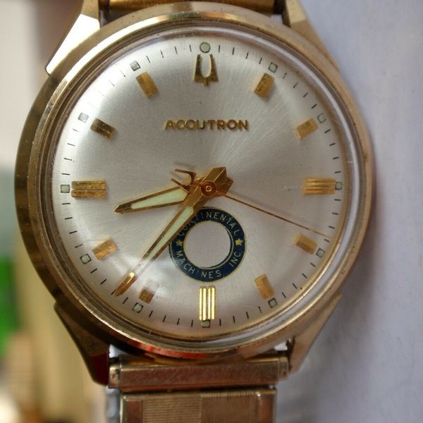 Mens Vintage Bulova Accutron M9 10k Gold Filled Bezel, SS, Tuning Fork, W/Advert WatchCharts