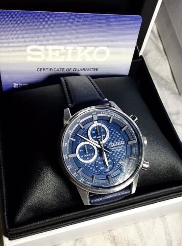 SEIKO 8T67 00G0 chronograph 100M hardlex crystal watch New