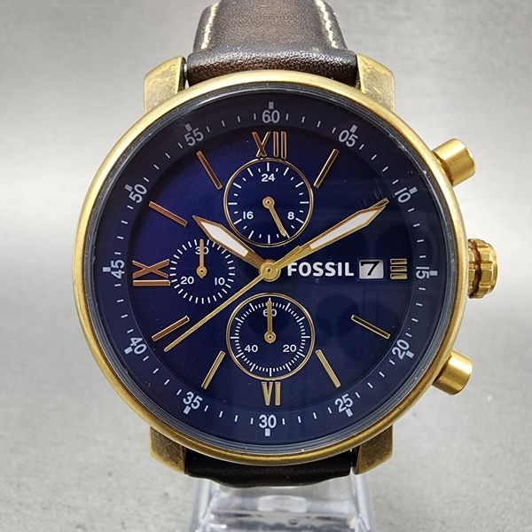 Rhett Blue Fossil Rhett Chronograph Watch Men 42mm Blue Dial Gold Tone Date Round ...