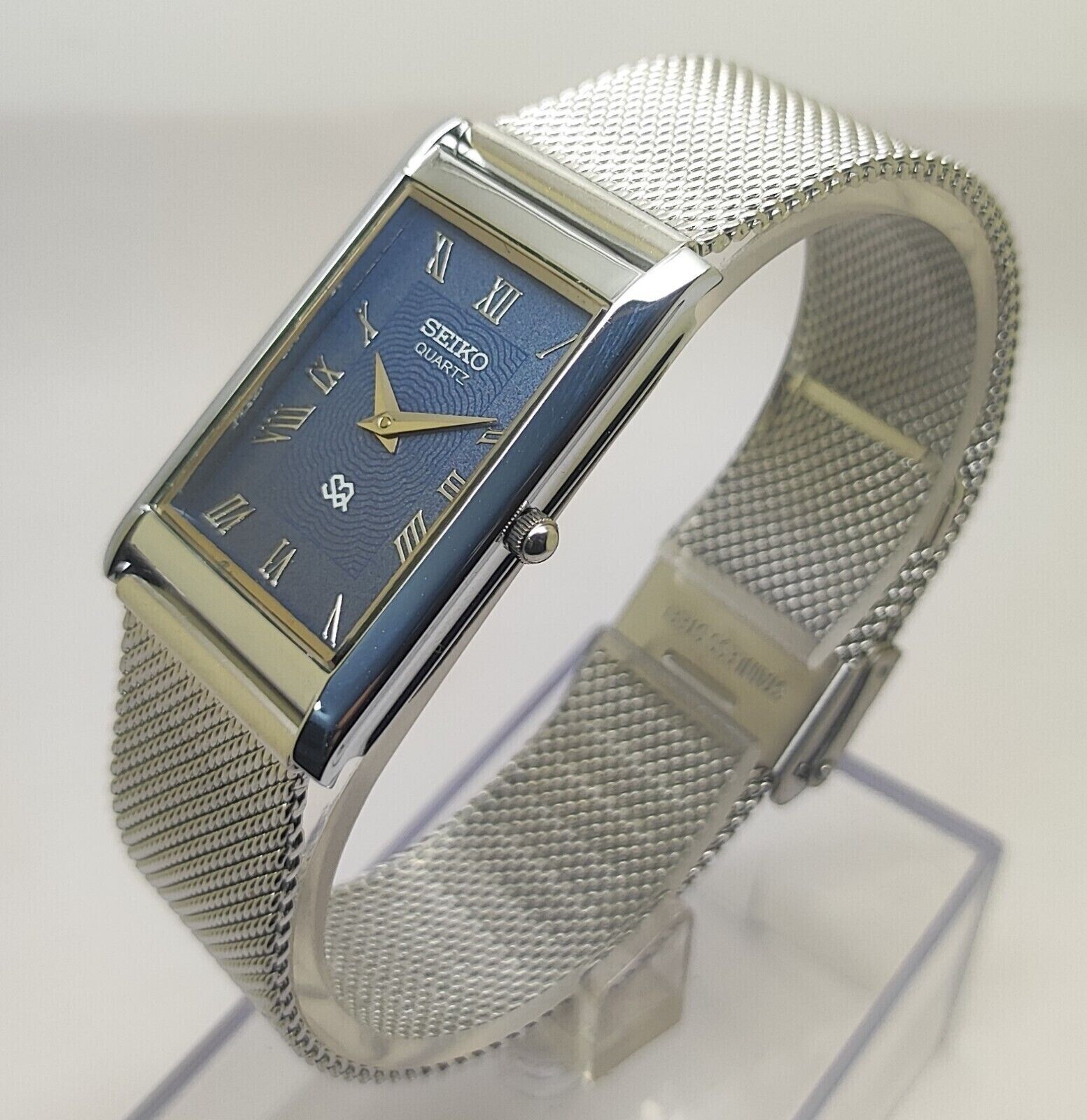 Seiko Mans Blue Faced Watch Mesh high quality Band