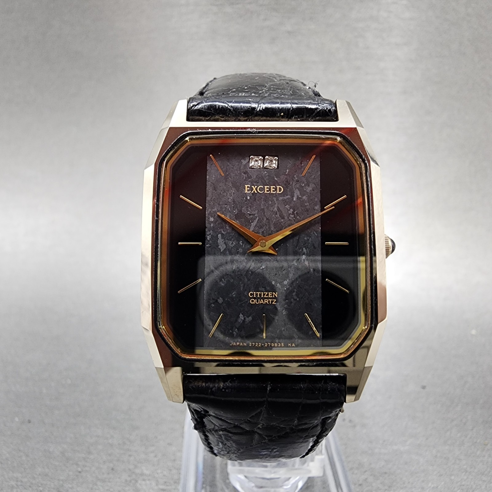 Citizen Exceed Tank Watch Men 28mm Black Dial Gold Tone New 2722