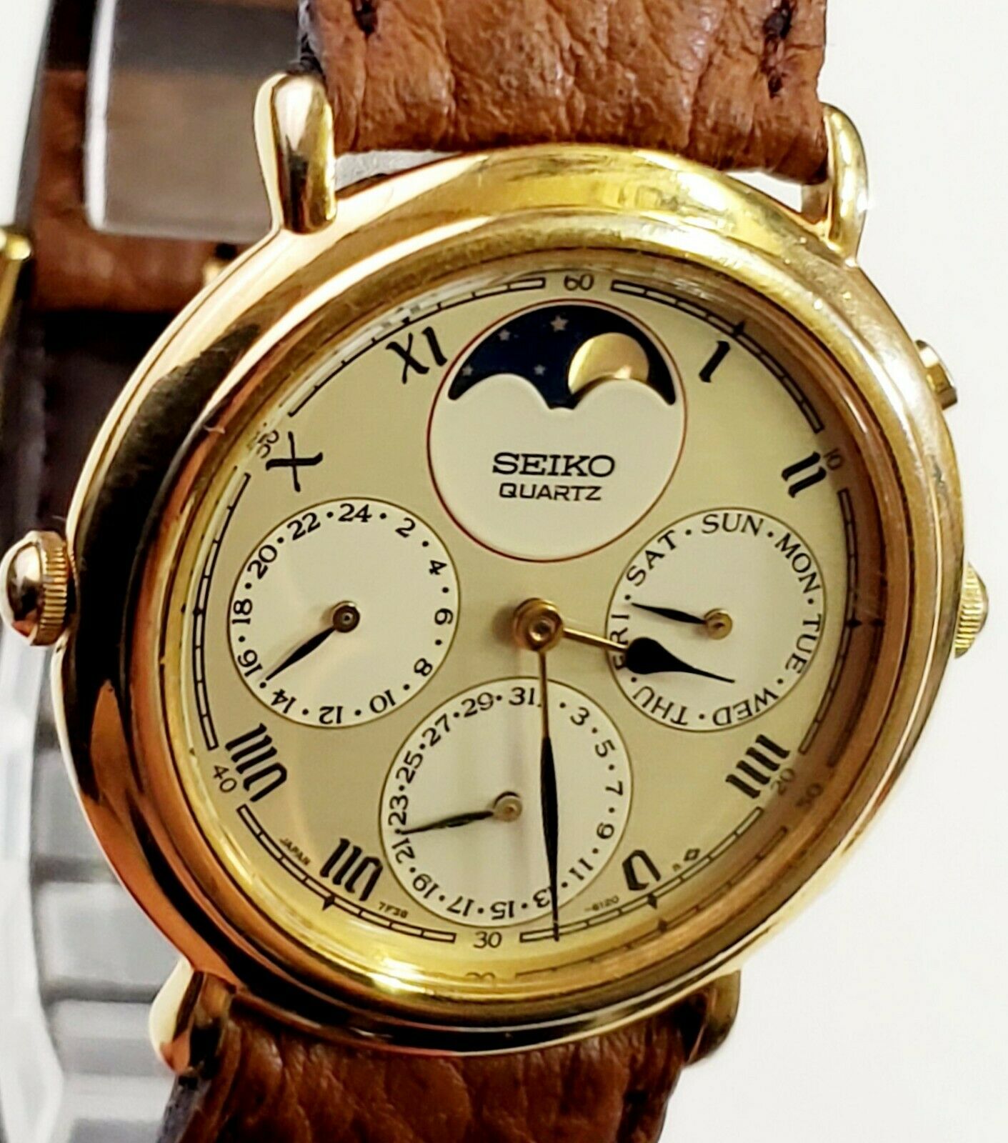 RARE,UNIQUE Men's Vintage 1988's MULTIFUNCTION Watch SEIKO 7F38