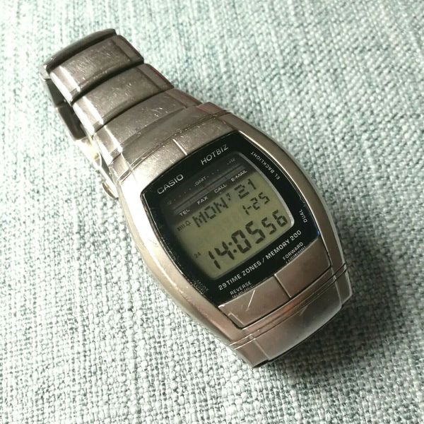 vintage casio hotbiz hbz-100 databank 200 steel lcd alarm chrono