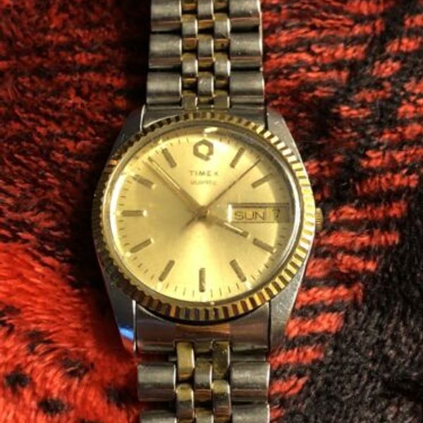 Vintage Timex Q Quartz Two Tone Day Date Jubilee Mens Watch WatchCharts