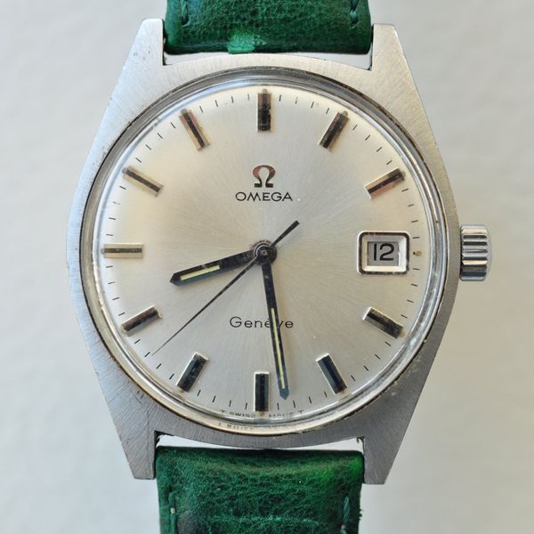 1969 Omega Geneve Date Model 136.041 Manual Wind with Metallic Blue Dial