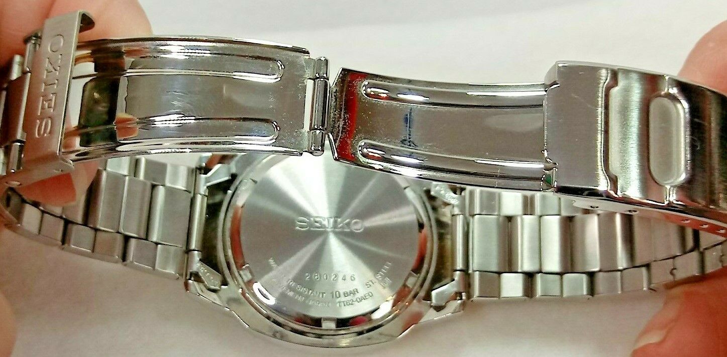 Men's Seiko 7T62-OAEO Alarm Chronograph Date Blue D 100M 2T SS