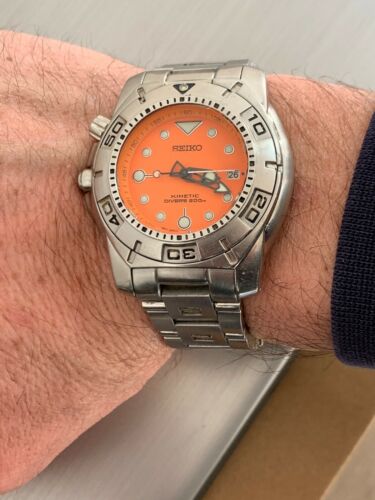 Seiko Scuba Diver 200m Orange Dial Kinetic 5M62-0AY0 Lefty 46mm