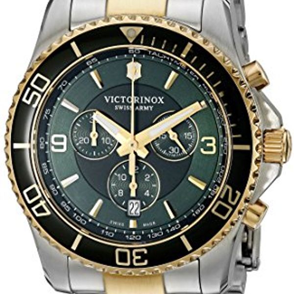 Victorinox Mens 241693 Maverick Chronograph Two Tone Stainless Steel Bracelet Watch Overseas 8487