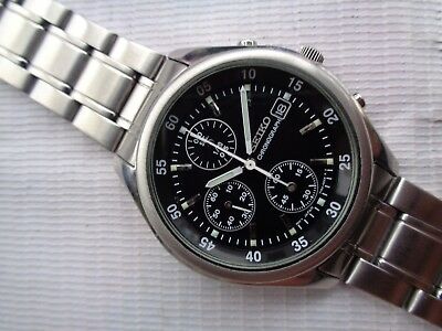 RARE VTG SS BLACK DIAL SEIKO QUARTZ 7T92 0CC0 CHRONOGRAPH WATCH