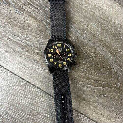 Seiko SSC233 Sport Solar Chronograph Black Orange Men s Pilot Watch V175 0CG0 WatchCharts Marketplace