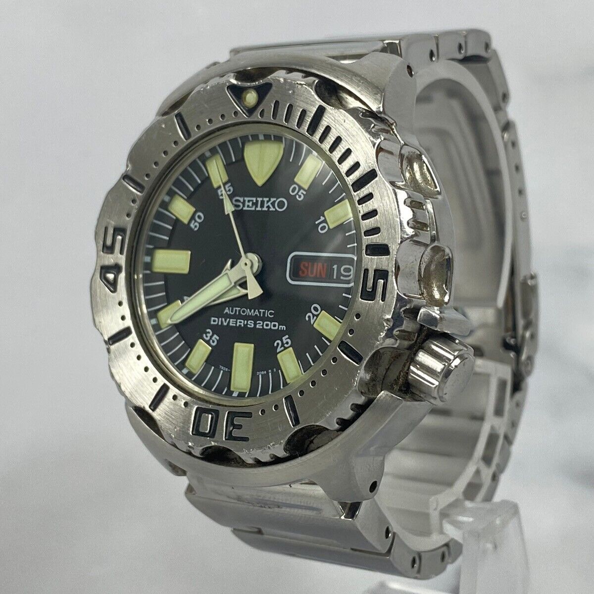 Seiko 7S26-0350 Black Monster Bezel Automatic 1st Gen Watch 200m