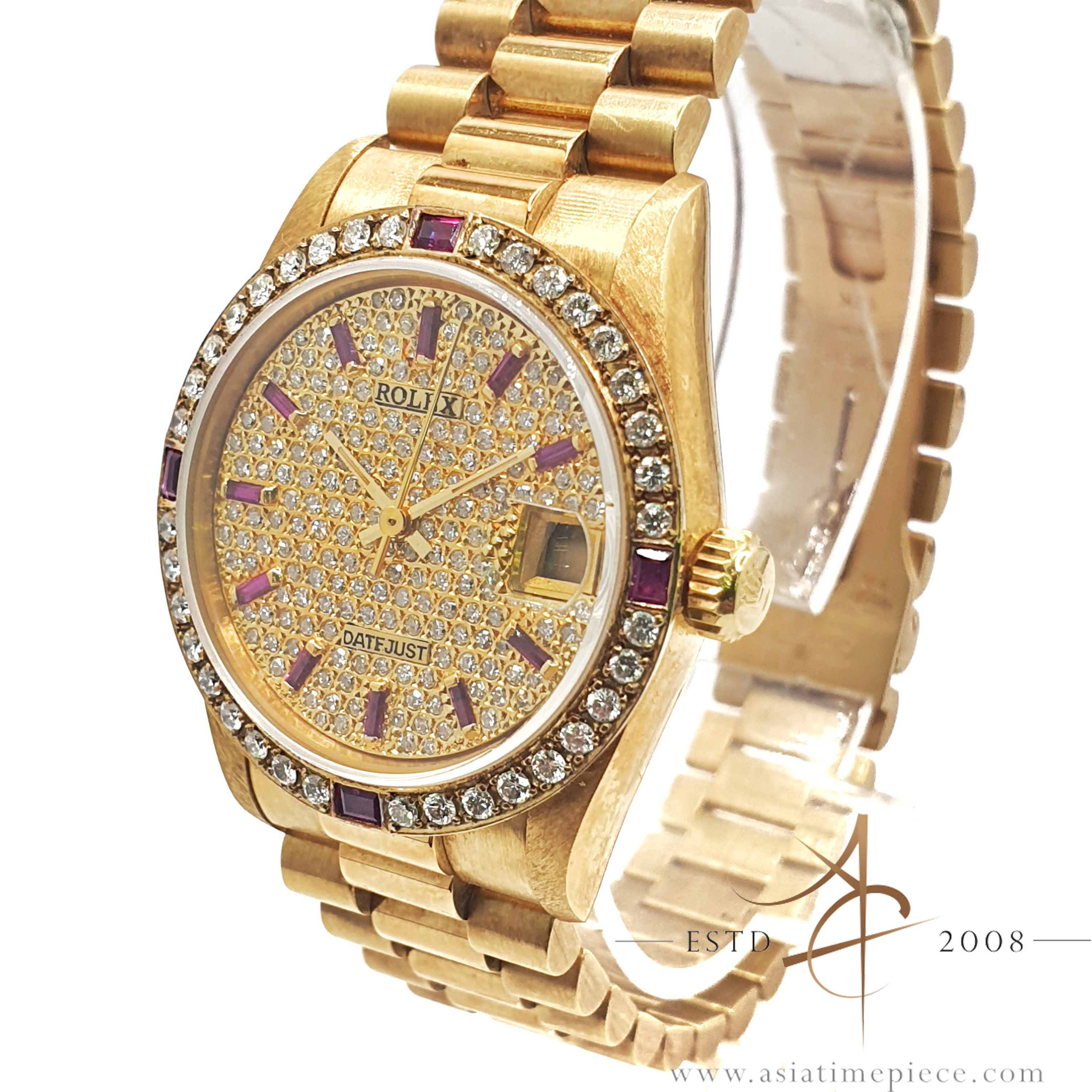 Rolex President Datejust Midsize 68278 Custom Diamond Ruby Dial in