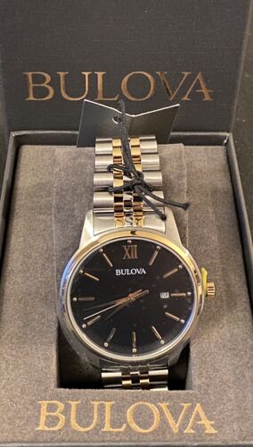 NIB Bulova Men's Classic Two-Tone Stainless Steel Bracelet Watch 98B374 ...