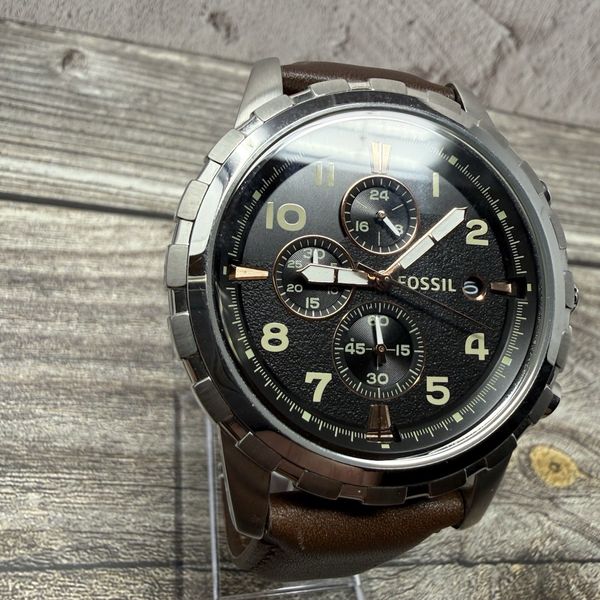 Fossil Dean Chronograph Black Dial Brown Leather Strap Men's Watch ...