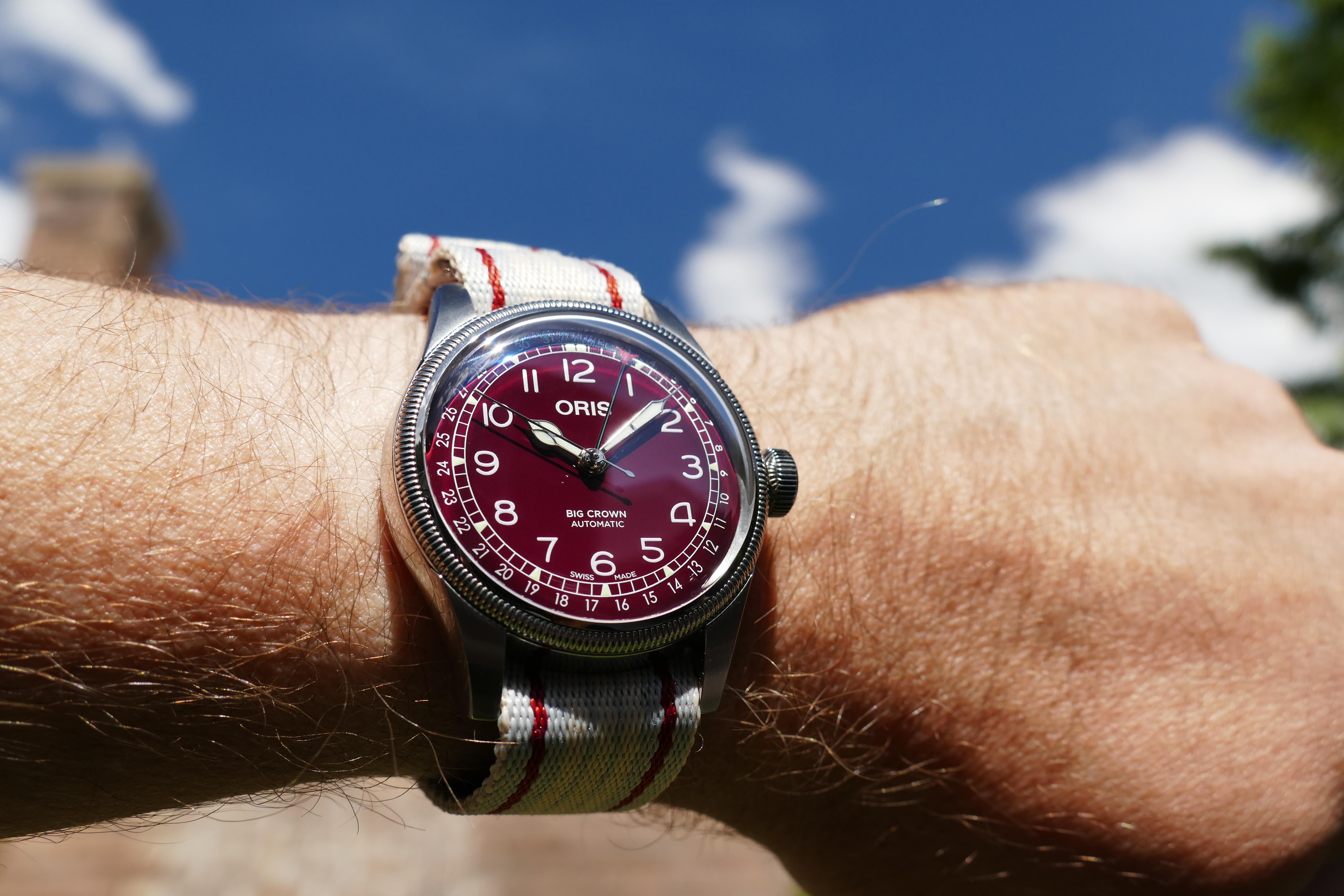 Oris big crown pointer date online burgundy