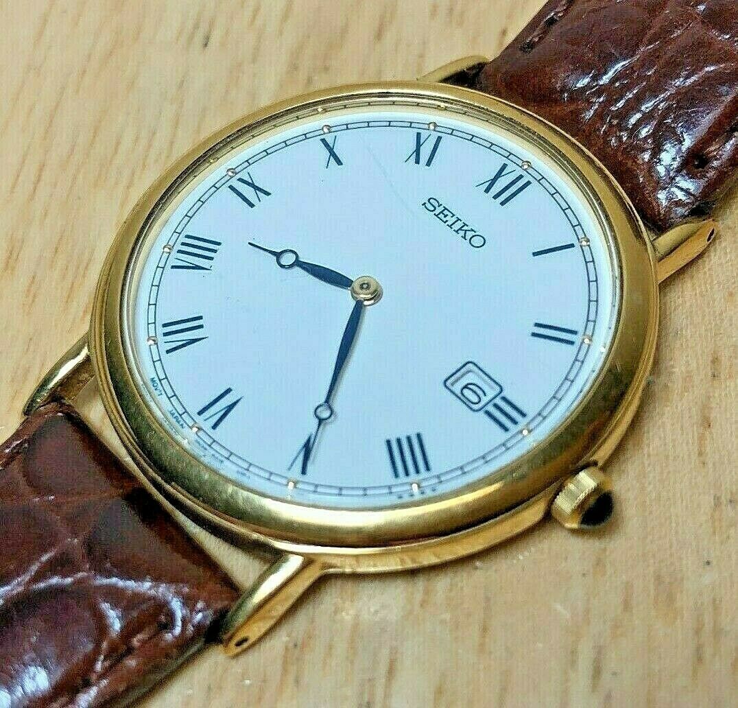 Vintage Seiko 7N39 0A19 Men Gold Tone Analog Quartz Watch Hours